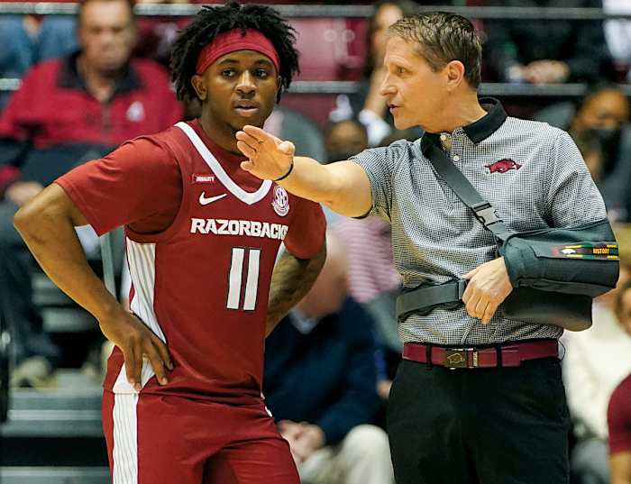 Arkansas guard Chris Lykes and head coach Eric Musselman